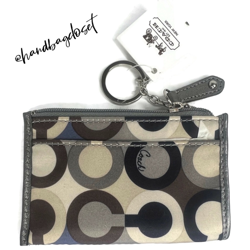 Coach Madison ID Skinny Wallet Keychain 47250 Optic C Sequin Gray Blue Fabric - Picture 2 of 9
